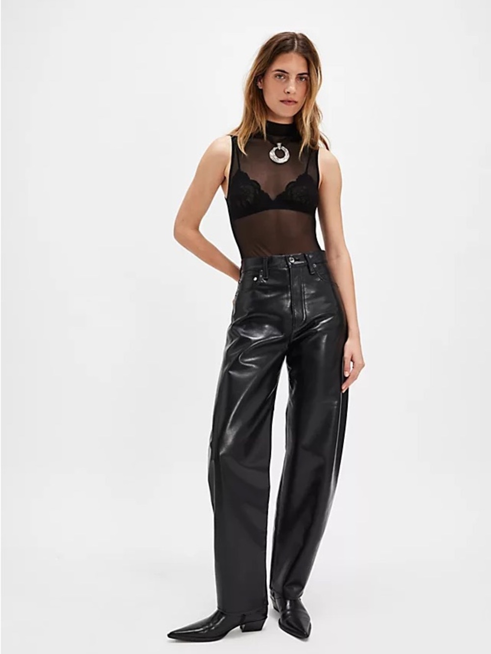 Agolde Black Wide-Leg Recycled Leather-Barrel Leg Pants BNWOT